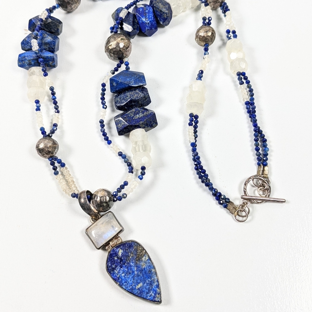 Sterling lapis & quartz chunky druzy necklace